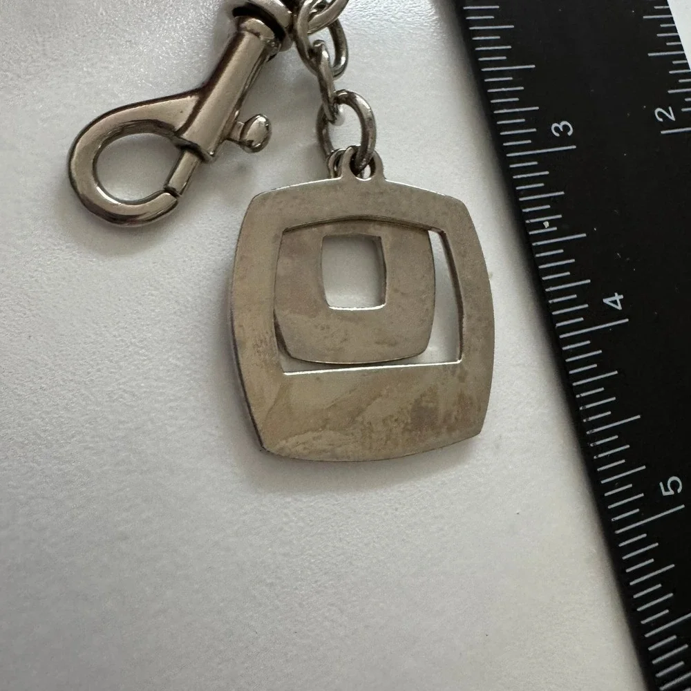 Rosetti Keychain Silver Tone Logo Square Black Enamel Modern Key‎ Ring